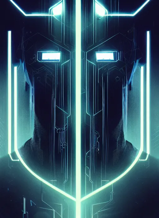 Image similar to symmetry!! 1 3 mm film portrait of bearded man, sci - fi -, cyberpunk, blade runner, glowing lights, tech, biotech, techwear!! intricate, elegant, highly detailed, digital painting, artstation, concept art, smooth, sharp focus, illustration, art by artgerm and greg rutkowski and alphonse mucha, grain, old photograph