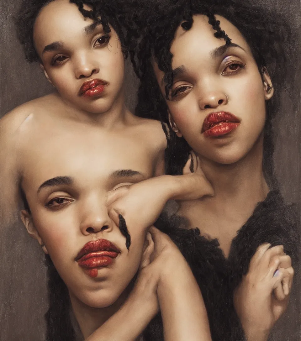 Image similar to portrait of fka twigs in the style of roberto ferri