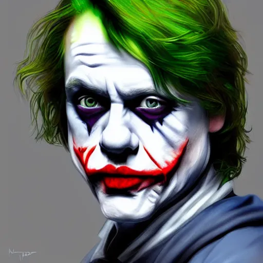 Image similar to mark hamill as the joker!! luke skywalker. mark hamill!! oil painting, artgerm, artstation, highly detailed, portrait