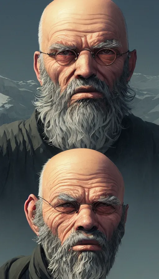 Image similar to highly detailed portrait old man with ling beard and vstyle bald head schopenhauer in gta v, stephen bliss, unreal engine, fantasy art by greg rutkowski, loish, rhads, ferdinand knab, makoto shinkai and lois van baarle, ilya kuvshinov, rossdraws, tom bagshaw, global illumination, radiant light, detailed and intricate environment