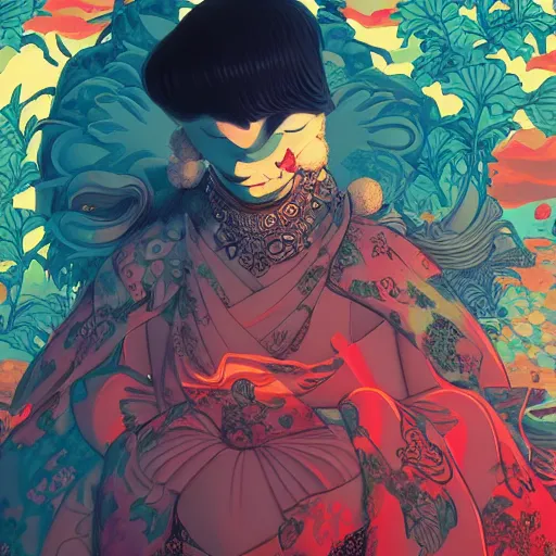 Image similar to james jean style, utagawa kunisada style, vfx art, unreal engine render, claymation style, colourful, volumetric light, digital painting, digital illustration, dramatic light,