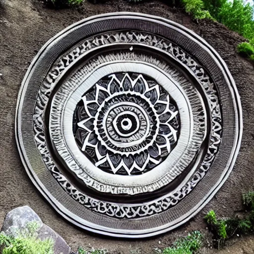 Image similar to mandala carved into the side of a mountainside