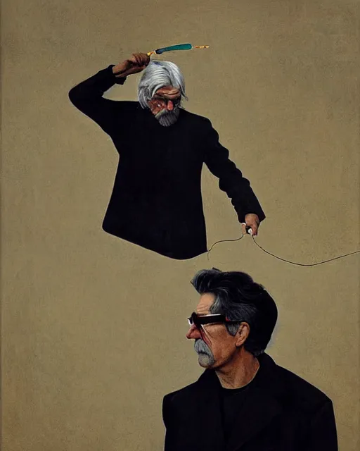 Prompt: Portrait Sam Elliott wearing safety goggles and black coat by charlie bowater elina brotherus greg rutkowski Dan Witz paul klee jamie wyeth victo ngai