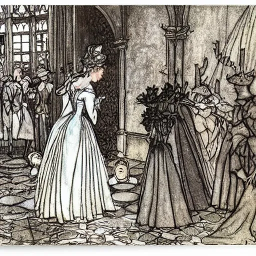 Image similar to cinderella at the ball by arthur rackham