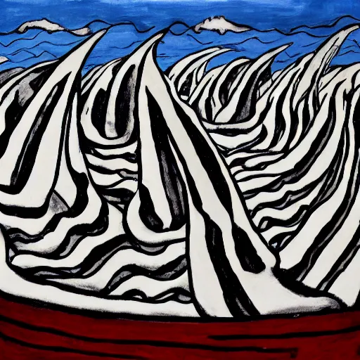 Image similar to the conceptual art depicts a huge wave about to crash down on three small boats. the boats are filled with people, and they all look terrified. craquelure, aaahh!!! real monsters by sean scully, by eleanor vere boyle opulent