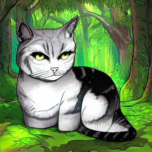 Prompt: cat guardian of the forest, high detail, digital art, anime