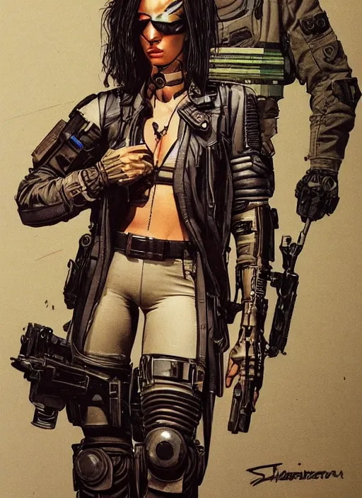 Prompt: menacing cyberpunk mercenary in military vest and jumpsuit. dystopian. portrait by stonehouse and mœbius and will eisner and gil elvgren and pixar. realistic proportions. cyberpunk 2 0 7 7, apex, blade runner 2 0 4 9 concept art. cel shading. attractive face. thick lines.