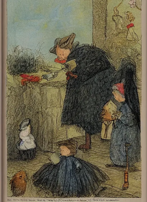 Image similar to night turning into day, illustrated by peggy fortnum and beatrix potter and sir john tenniel