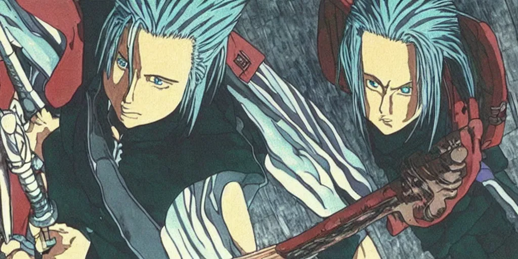 Image similar to “still frame of Sephiroth in 1988 anime film Akira by Katsuhiro Otomo, screenshot, color”