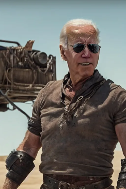 Image similar to [a still of Joe Biden in the movie Mad Max (2015), 4k, HD, high quality, octane]