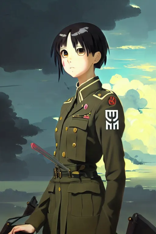 Image similar to baroque oil painting of anime key visual portrait concept art of anime girl wearing military nazi ss uniform, brutalist, dark fantasy, rule of thirds, fake hidden detail, trending on pixiv fanbox, acrylic palette knife and brush, style of makoto shinkai studio ghibli genshin impact jamie wyeth james gilleard greg rutkowski