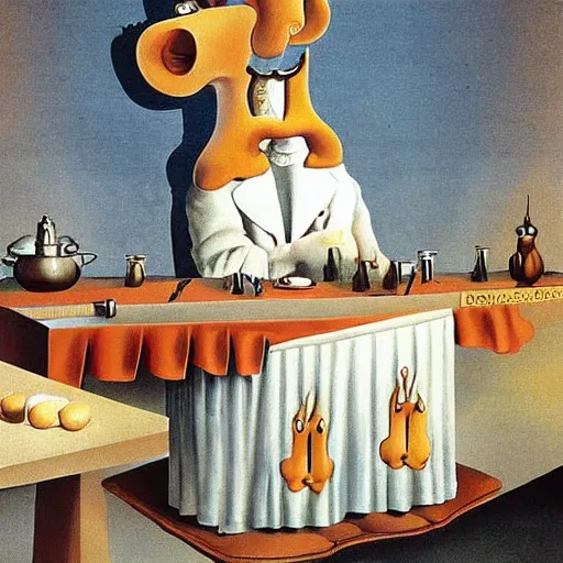 Image similar to anthropomorphic cats chef competing at the Masterchef TV show, by Salvador Dali