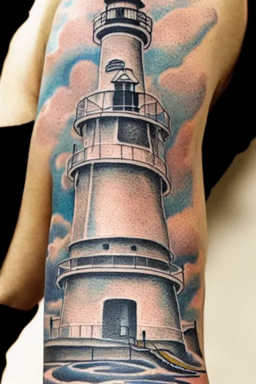 Image similar to American traditional tattoo of a lighthouse