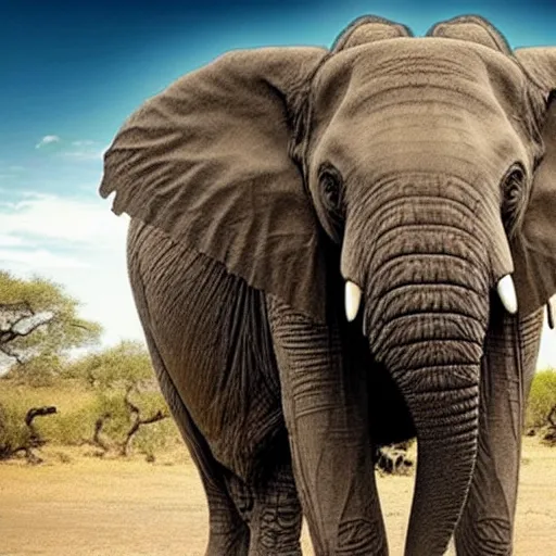 Image similar to elon musk as an elephant huge elephant tusks growing out of his mouth