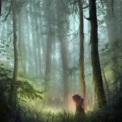 Image similar to cinematic shot our ancestors hunting an animal in the forest while there is rain and stars in the air digital painting, artstation, concept art, soft light, hdri, smooth, sharp focus, illustration, fantasy, intricate, elegant, highly detailed, D&D, matte painting, in the style of Greg Rutkowski and Alphonse Mucha and artemisia, 8k, highly detailed, jurgens, rutkowski, bouguereau, pastoral, rustic, georgic