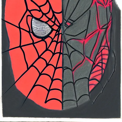 Image similar to crayon drawing of demonic spiderman, drawn by a 6 year old