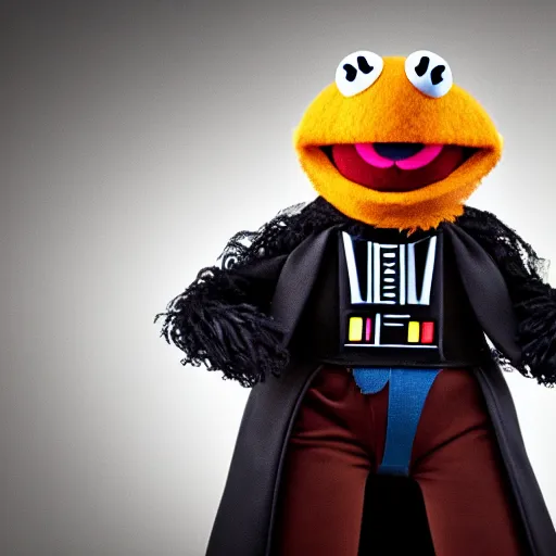 Image similar to studio portrait still of muppet!!!!! darth vader!!!!!! as a muppet muppet as a muppet, 8 k, studio lighting, key light,