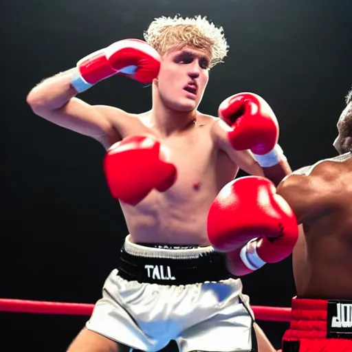 Image similar to jake paul vs mohammed ali, brutal boxing match, sports photography, sweat flying, hd high detail, professional photo