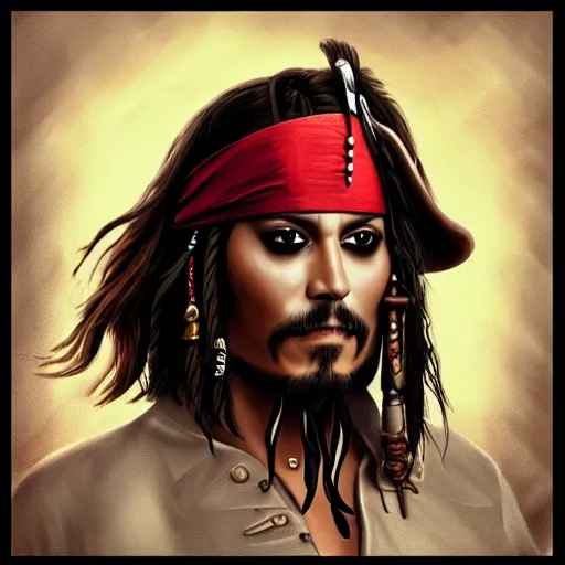 Image similar to portrait of captain jack sparrow, clear clean face, symmetrical face, blurry background, pose, trending on artstation, alexandra fomina artstation, face by ilya kushinov style, style by loish, painterly style, flat illustration, high contrast