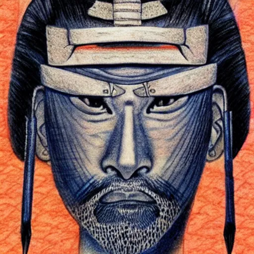 Image similar to beautiful samurai made with blue african ball point pen