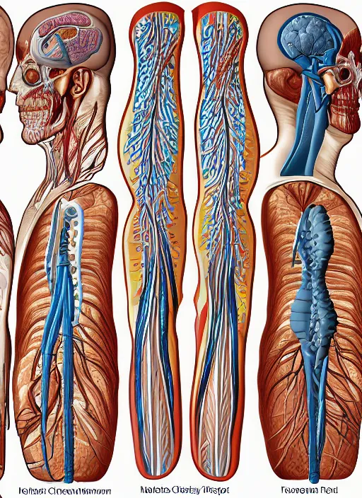 Prompt: anatomical chart or the neurological pathways in the body