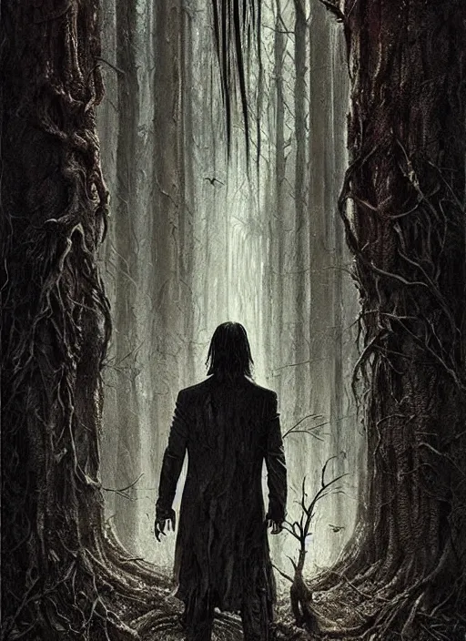 Image similar to highly detailed horror movie poster with angry creepy keanu reeves as a tree, keanu reeves faces in the bark of many trees sentient leafy catastrophe by greg rutkowski, masterpiece, really funny, 1 0 / 1 0 creepy