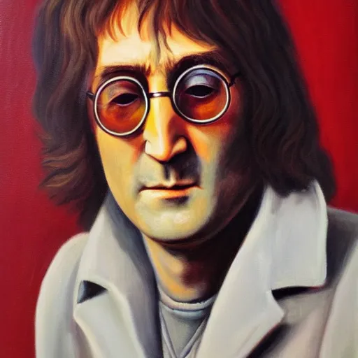 Prompt: A portrait of John Lennon, oil painting, majestic, detailed, high resolution