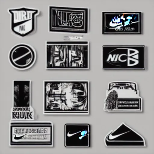 Image similar to black on white graphic design stickers in style of david rudnick, eric hu, acid, y 2 k, brutalism, nike