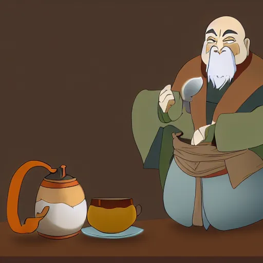 Prompt: Uncle iroh drinking tea with master oogway, digital art, atla, kungfupanda