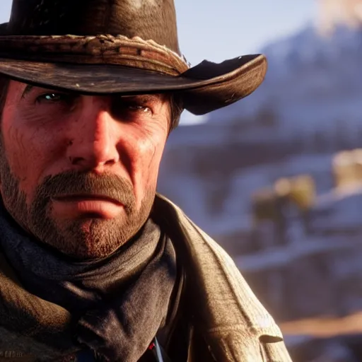 Image similar to a gunslinger with a long scar across the left side of his face, from red dead redemption 2, dramatic light, highly detailed