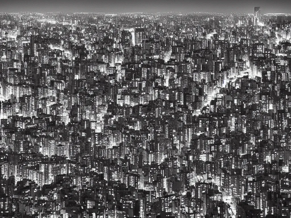 Image similar to “a view of tokyo at night from the top of a building, a matte painting by Ryoji Ikeda, flickr, sōsaku hanga, cityscape, nightscape, flickr”