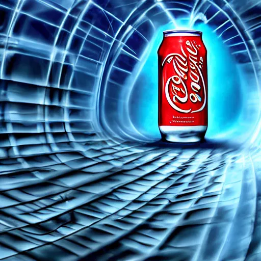 Image similar to closeup portrait of an ethereal coca cola factory made of blue light, divine, cyberspace, mysterious, dark high-contrast concept art