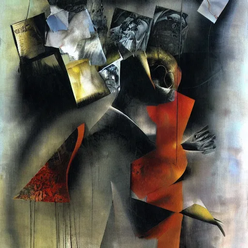 Image similar to tango, collage and oil on canvas by dave mckean