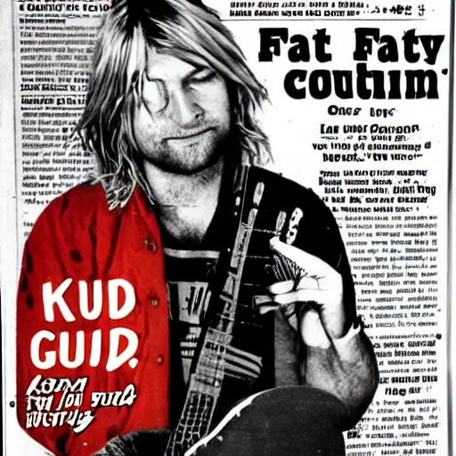 Image similar to old fat kurt cobain advertising gun front page