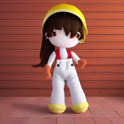 Image similar to cute fumo plush of a girl in overalls, outlines, vray