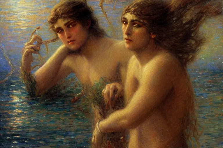 Prompt: portrait of a humanoid personification of the moon, god of the tides. art by gaston bussiere.