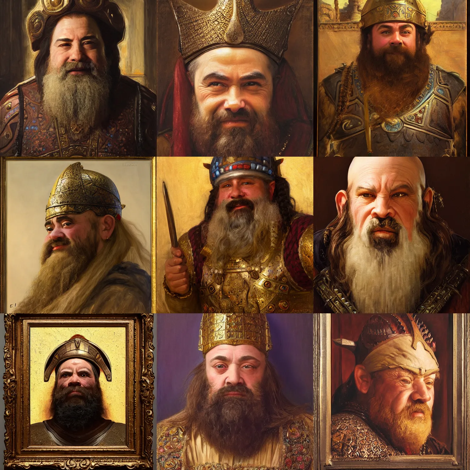 Prompt: orientalism face portrait of a dwarf paladin by Edwin Longsden Long and Theodore Ralli and Nasreddine Dinet and Adam Styka, masterful intricate artwork. Oil on canvas, excellent lighting, high detail 8k