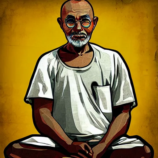 Image similar to ghandi in the style of gta v artwork, digital art