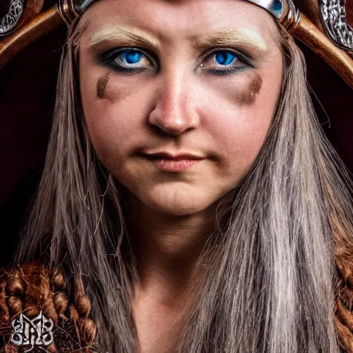 Prompt: real photo of a beautiful viking queen, macro 20mm