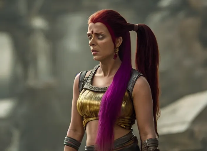 Image similar to film still of leela with a ponytail in the new scifi movie, 4 k