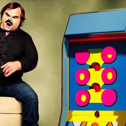 Image similar to jack black starring as live action pac - man the movie, 8 k, movie still