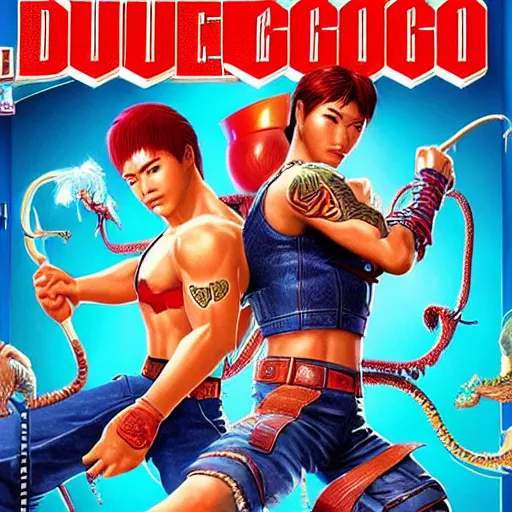 Image similar to video game box art of a ps 4 game called double dragon 5 0 0 0, 4 k, highly detailed cover art.