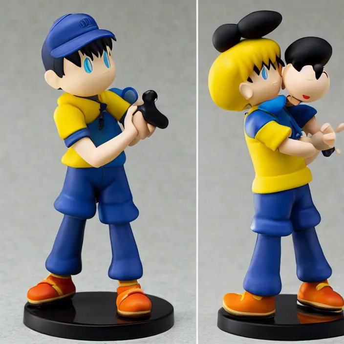 Prompt: Ness, a GOODSMILE figure of Ness from Earthbound, figurine, detailed product photo,