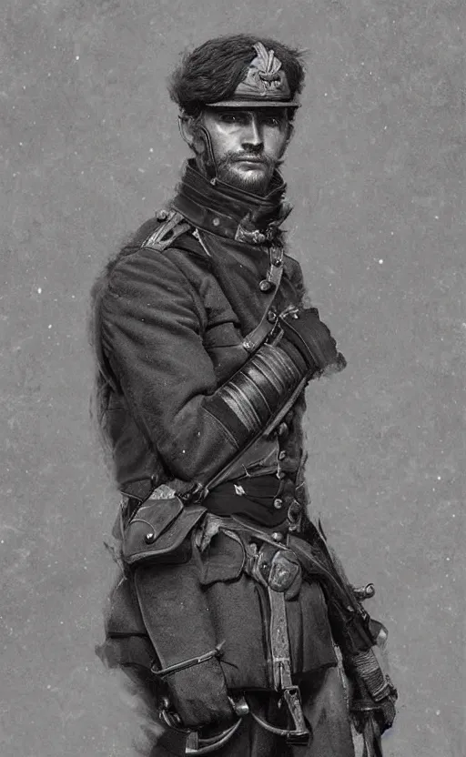 Image similar to Portrait of a victorian army officer, male, detailed face, victorian, highly detailed, cinematic lighting, digital art painting by greg rutkowski