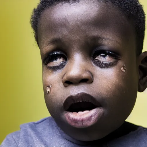 Image similar to photo of a black boy crying, studio portrait