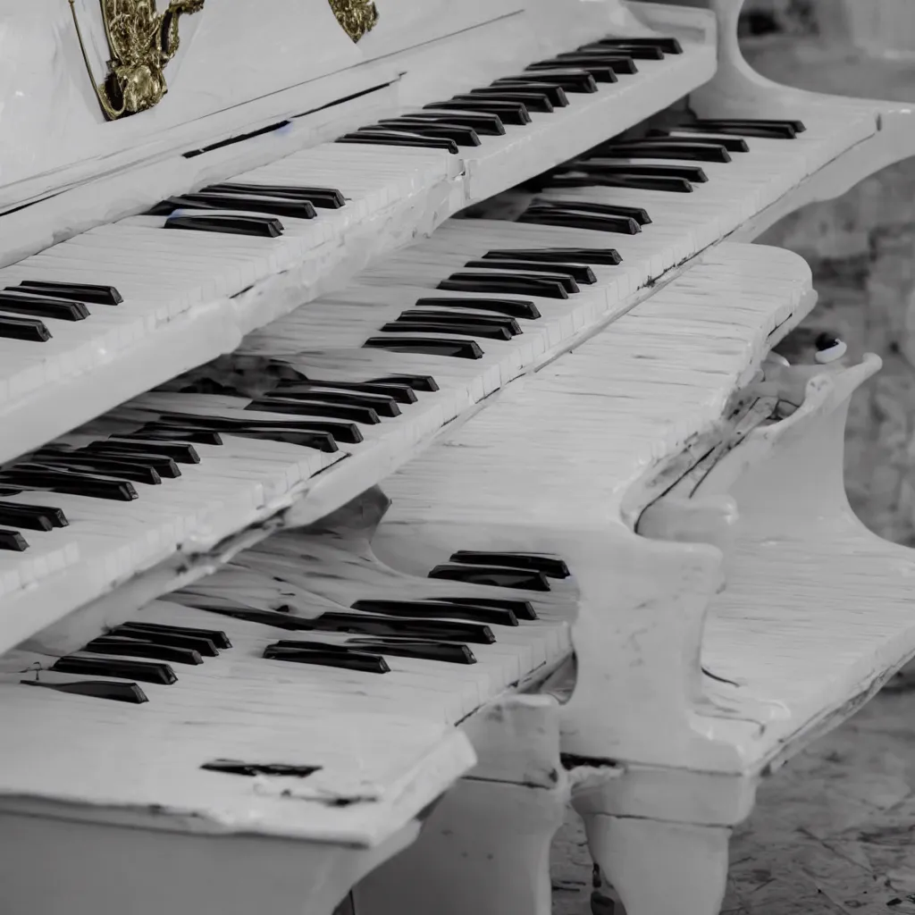Image similar to White grand piano with damaged keys, 4k