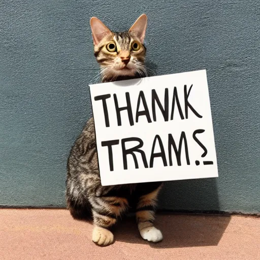 Image similar to a tabby cat holding a sign that says