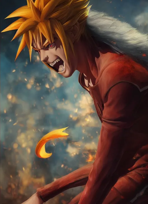 Image similar to ( ( ( hyperrealist cg an epic fantasy comic book style portrait painting of a naruto ) ) ) by daniel f. gerhartz and matt stewart, fantasy, photorealistic, octane render, unreal engine, dynamic lighting, perfect factions, very detailed faces, trending on artstation, poster, volumetric lighting, 4 k, award winning