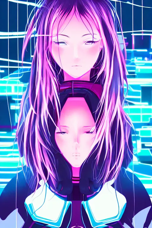 Prompt: portrait anime visual of futuristic female cyber airforce, on neon light tokyo snowy rooftop, by serafleur