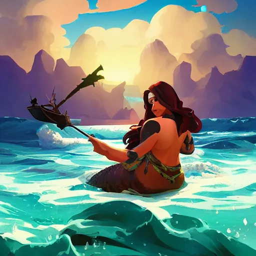 Image similar to painting mermaid treasure on sea of thieves game avatar hero smooth face median photoshop filter cutout vector, behance hd by jesper ejsing, by rhads, makoto shinkai and lois van baarle, ilya kuvshinov, rossdraws global illumination